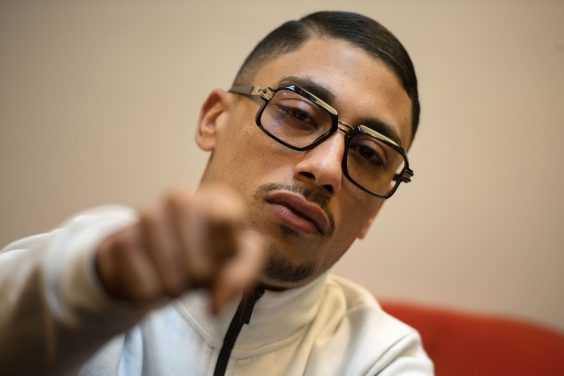 EDITORS NOTE: Graphic content / French rapper Walid Georgey aka Maes poses during a photo session in Paris, on January 14, 2020. - The second album of Maes will be released on January 17, 2020. (Photo by Christophe ARCHAMBAULT / AFP)