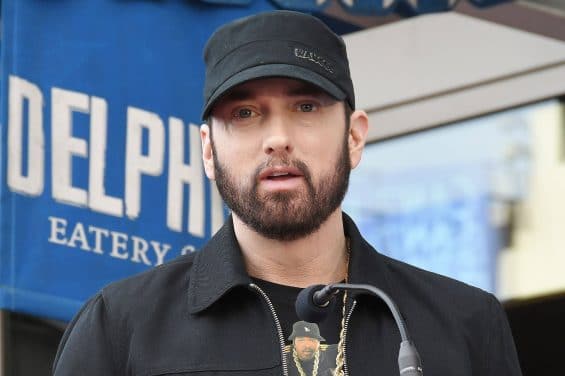 Eminem speaking at the Curtis 50 Cent Jackson Star On The Hollywood Walk Of Fame Ceremony held in front of Hollywood Hamburger in Hollywood, CA on Thursday, January 30, 2020 (Photo By Sthanlee B. Mirador/Sipa USA)/28913373/SBM/2001310020