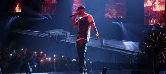 Le rappeur francais Booba (de son vrai nom Elie Yaffa) en concert dans la salle "U-Arena" de Nanterre en banlieue ouest de Paris. Nanterre, France – 13/10/2018//SADAKA_sada006/Credit:SADAKA EDMOND/SIPA/1810140030