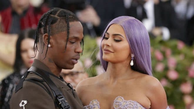 Kylie Jenner and Travis Scott arrive on the red carpet at The Metropolitan Museum of Art's Costume Institute Benefit "Camp: Notes on Fashion" at Metropolitan Museum of Art in New York City on May 6, 2019. Photo by John Angelillo/UPI/ABACAPRESS.COM  | 698993_001 NEW YORK Etats-Unis United States