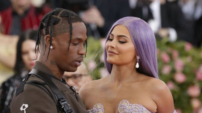 Kylie Jenner and Travis Scott arrive on the red carpet at The Metropolitan Museum of Art's Costume Institute Benefit "Camp: Notes on Fashion" at Metropolitan Museum of Art in New York City on May 6, 2019. Photo by John Angelillo/UPI/ABACAPRESS.COM | 698993_001 NEW YORK Etats-Unis United States