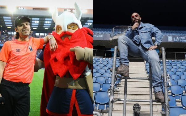 Médine chambre Orelsan avant le match entre Le Havre et Caen en Ligue 2