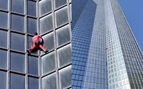Pour ses 60 ans, le « Spiderman français » grimpe la tour de Total pour dénoncer le changement climatique