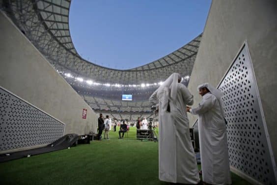 A general view shows the Lusail stadium ahead of the Qatar Stars League match between Al-Arabi and Al-Rayyan, the first official match at the 80,000-capacity venue, on the outskirts of Doha on August 11, 2022. (Photo by MUSTAFA ABUMUNES / AFP)