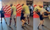 Francis Ngannou se fait maitriser et soulever par une combattante de 52 kilos
