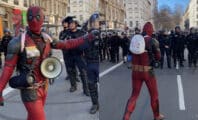 Un homme déguisé en Deadpool défie les CRS en pleine manifestation
