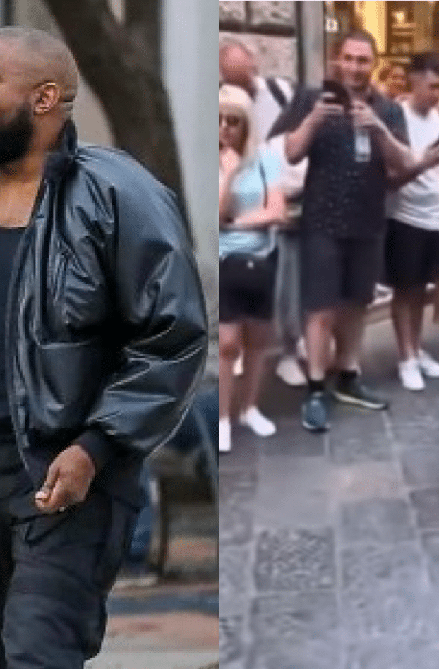 Kanye West écarte la foule pour photographier sa femme Bianca Censori