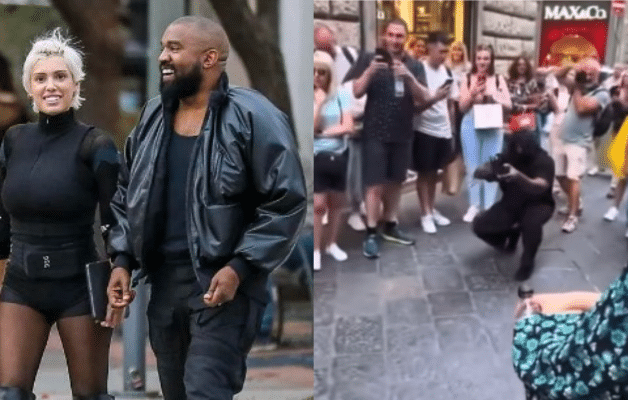 Kanye West écarte la foule pour photographier sa femme Bianca Censori