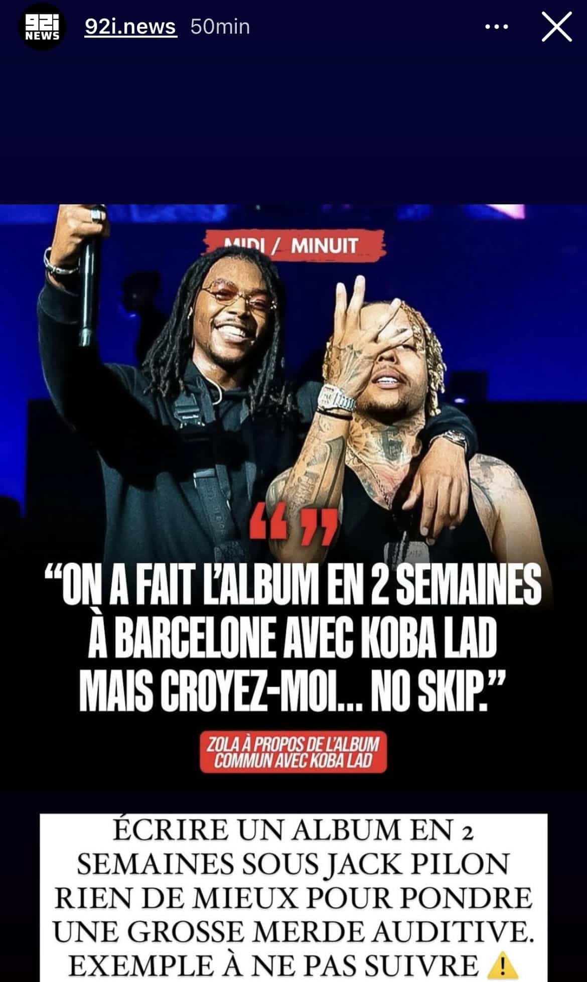 Koba LaD et Zola annoncent avoir bouclé leur projet en deux semaines : Booba se moque