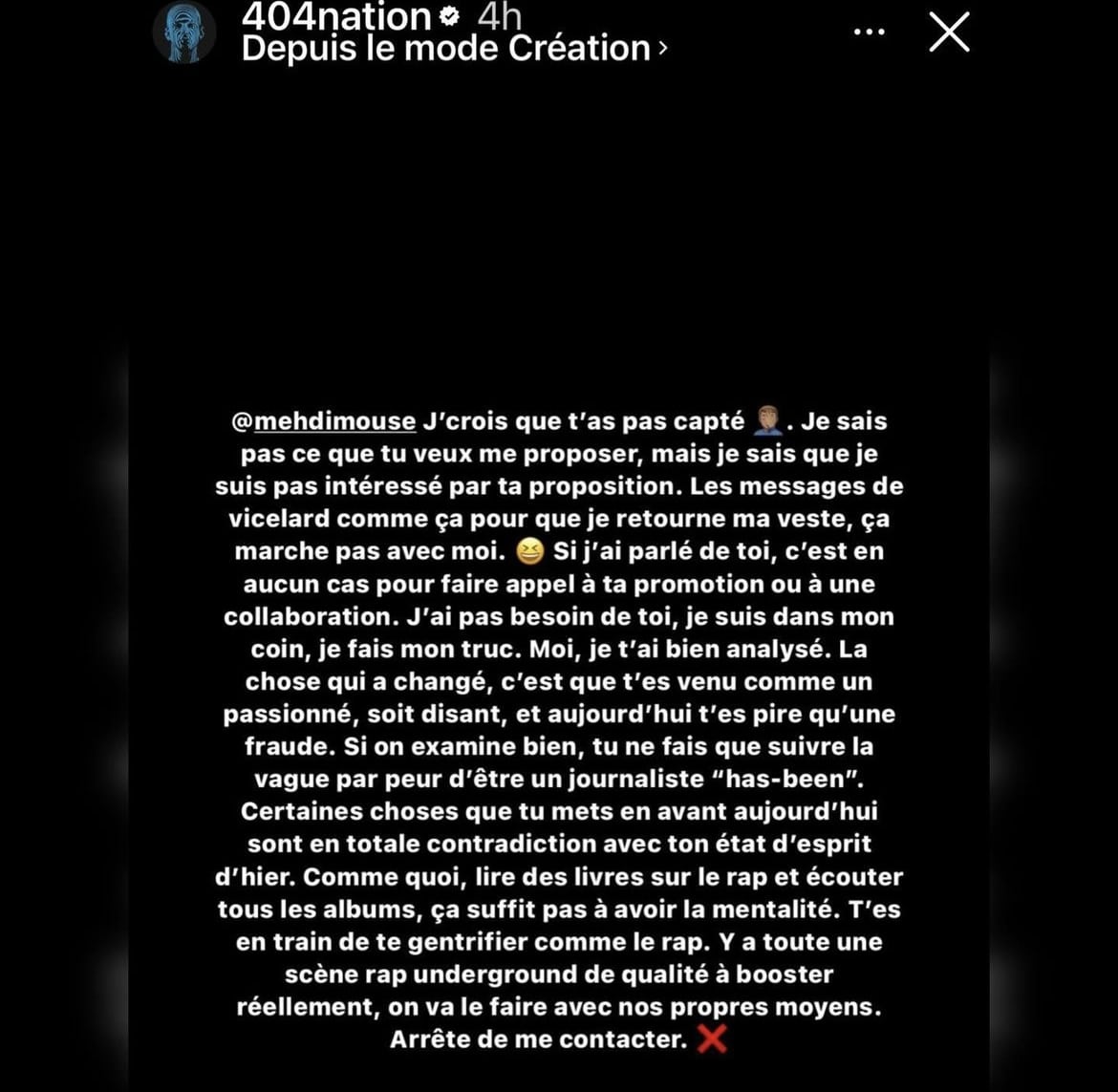 404Billy a refusé une interview de Mehdi Maïzi et balance les messages
