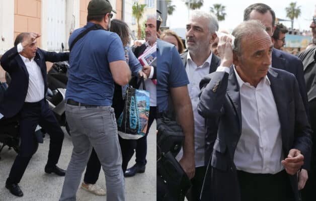 Eric Zemmour visé par des oeufs à Ajaccio, il s'en prend à une manifestante