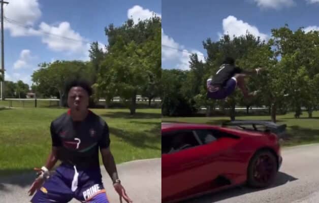 iShowSpeed saute par dessus sa Lamborghini en mouvement